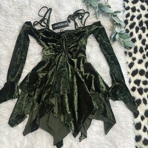 Current Mood Olive Velvet fairy style dress